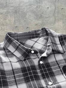 AXEPEAK Áo sơ mi nam tay ngắn cài nút phía trước, họa tiết kẻ caro cỡ lớn, mùa hè - màu đen - Xem 5