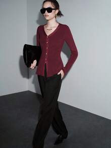 SHEIN Luminelle Nuevo elegante y estiloso cárdigan de punto de unicolor para uso diario