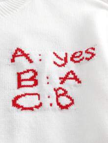 Manfinity Joysei 时尚博主风重磅刺绣英文文字男士套头毛衣，可爱毛衣，我爱我的女朋友，爱我毛衣，白色Y2K风格印花毛衣，长袖上衣 - 白色 - 查看 3