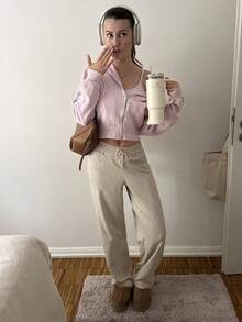 SHEIN EZwear 女士纯色休闲运动裤，适合夏季 - 淺灰色 - 查看 4