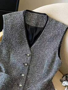 Franclia Fashionable & Elegant Slim Fit Suit Vest For Commuting - Grey - View 4