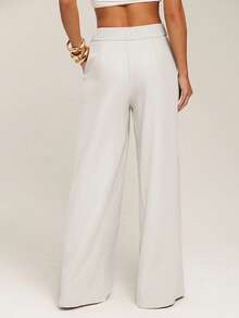 Silquee 女士休闲纯色宽松口袋裤阔腿裤阔腿裤百褶裤秋冬宽松裤 - 白色 - 查看 2