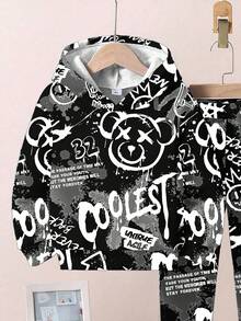 2pcs/Set Young Boys Casual Loose Comfortable King Letter Tie-Dye Gradient Streetwear Sports Style Hooded Sweatshirt Set, Suitable For Autumn/Winter - Multicolor - View 3