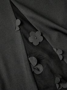 SHEIN MOD Damskie luźne, eleganckie, szerokie spodnie z ozdobnymi aplikacjami, jesień/zima, Sylwester, elegancki, noworoczny look, Boże Narodzenie, biuro, praca, patchwork z wysokim rozcięciem, czarne spodnie, klub, koktajl, plaża, impreza rave, rejsy, wyjścia, stylowa kolekcja, damskie szerokie spodnie, czarne spodnie - Czarne - Zobacz 4