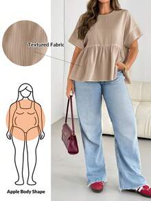 Auralis 大码女装春夏时尚休闲宽松舒适日常百搭修身短袖衬衫，简约风格，凸显曲线，可爱上衣，奶油黄，外出上衣，女士衬衫，欧洲夏季，荷叶边上衣，女士早午餐，商务休闲女装，教师衬衫 - 杏色 - 查看 7