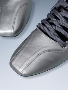 CUCCOO GRLICON 女式系带平底乐福鞋，Y2K 朋克摇滚摩托车风格 - 深灰色 - 查看 4