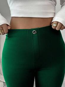 Elenzga Women's Solid Color Thermal Lined Elastic Skinny Leggings, Autumn/Winter - Dark Green - View 6