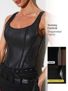 Nuvra Women's Leather Deep V-Neck Tight Fitting Bustier Corset   New Year Clothes Elegant Top Suits For Women  Suitable For Daily Wear, School, Graduation Ceremony, Retro Street, Commute, Leisure, Sports, Home ,New Year - Black - View 1