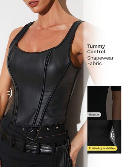 Nuvra Women's Leather Deep V-Neck Tight Fitting Bustier Corset   New Year Clothes Elegant Top Suits For Women  Suitable For Daily Wear, School, Graduation Ceremony, Retro Street, Commute, Leisure, Sports, Home ,New Year