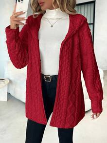 SHEIN Clasi 女士休闲连帽拉链抓绒外套，秋冬季 - 紅色 - 查看 3