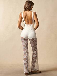 VARSIVA 女式性感撞色蕾丝镂空运动连体裤，夏季 - 白色 - 查看 7