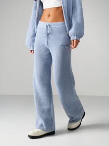 MISSGUIDED Conjunto a juego de cardigan con cremallera de punto acanalado y pantalones de pierna ancha para otoño e invierno - Azul - Ver 4