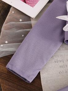 SHEIN فستان قصير بدون أكمام مع جاكيت قصير مزين بأزرار 3D على شكل زهرة، أنيق وأنثوي وجذاب للفتيات الصغيرات - ارجواني فاتح - مشاهدة 7