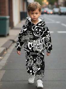 2pcs/Set Young Boys Casual Loose Comfortable King Letter Tie-Dye Gradient Streetwear Sports Style Hooded Sweatshirt Set, Suitable For Autumn/Winter - Multicolor - View 1