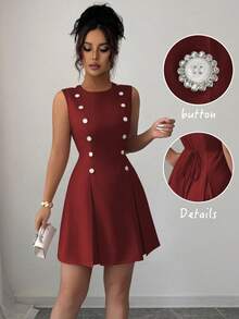 Elenzga Váy ngắn thắt eo đính đá lấp lánh, phong cách Pháp cổ điển thanh lịch, phù hợp cho lễ tốt nghiệp, tiệc tùng, hẹn hò, đi làm, đa năng - Màu Đỏ Sâu - Xem 5