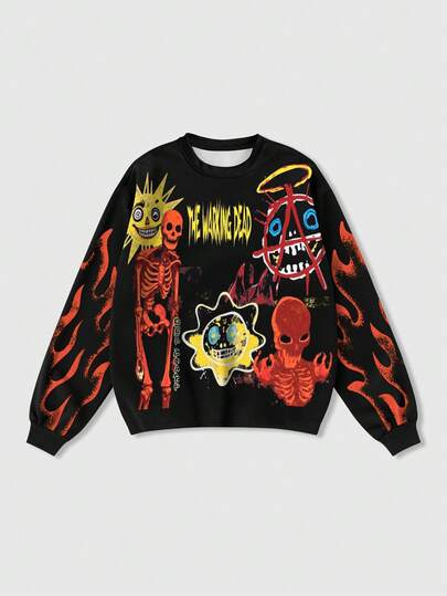 Street Life Men's Casual Skull & Flame Print Sweatshirt, Autumn/Winter