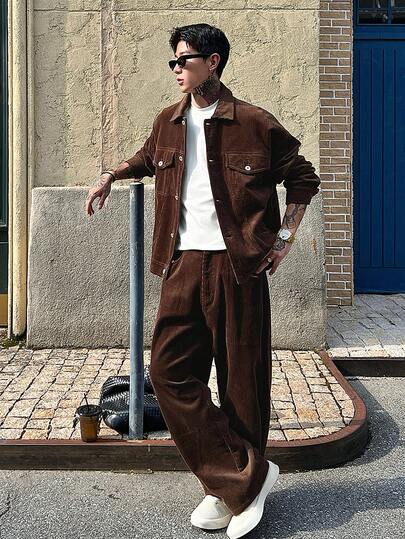 DAZY بدلة جاكيت من الكوردروي ذات لون أحادي للرجال، خريفية