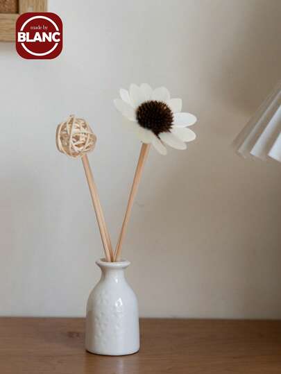 9pcs/1Set, Flameless Home Fragrance Diffuser Set,(1 Bottle Aromatic Oil + 1 Ceramic Bottle + 5 Rattan Diffuser Sticks + 1 Rattan Ball + Dried Flowers) Long-Lasting Scent For Bedroom, Study, Bathroom, Living Room