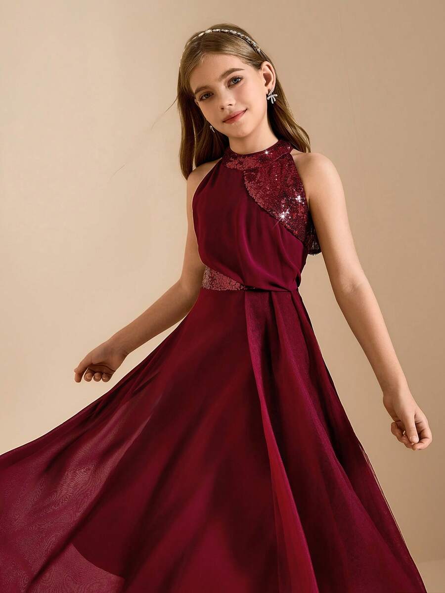 Girls' Princess Dress,Elegant Burgundy Chiffon Summer Formal Wedding Dress For Piano Performance,Violin Recital - Red - View 1