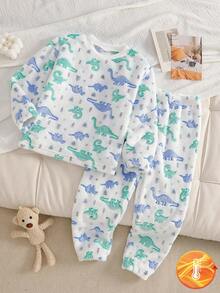 男童法兰绒恐龙印花睡衣，适合秋冬季睡衣和家居服