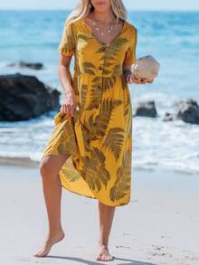 Sylviya Women's Casual Vacation Plant Print Button Front Dress - Multicolor - View 3