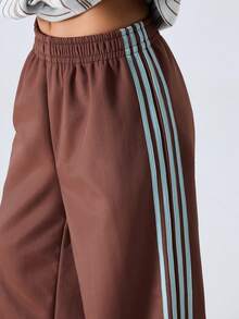 LYSMO 2025 Nouveaux arrivages Pantalon de sport décontracté femme minimaliste marron à rayures colorées larges avec doublure thermique pour sortir, streetwear et collection de style Stockholm élégante pour le Nouvel An et Noël - Marron fonçé - Voir 7