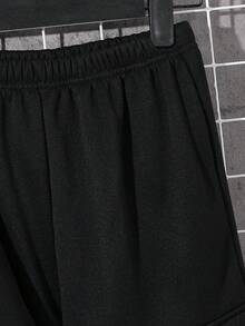 SHEIN 两件套男童立领卫衣带口袋及运动裤休闲运动套装，适合秋冬季休闲、运动、上学穿着。 - 黑色 - 查看 3