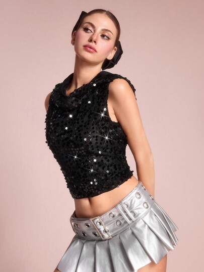 ROMWE Avant Blusa transparente con capucha, tejido y lentejuelas con efecto desgastado del estilo Y2K