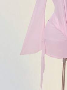 SHEIN ICON Sexy Oversized Cowl Neck Mesh Patchwork Backless Mini Dress - Pink - View 6