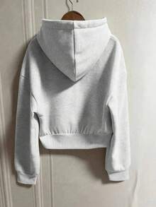 SHEIN x Carly Lawrence INAWLY Women's Solid Color Fleece Hooded Sweatshirt With Drawstring,Long Sleeve Tops Graduation,Back To School,Graduation,Teacher For Women,Back To School Fall Sweatshirt - Light Grey - View 2