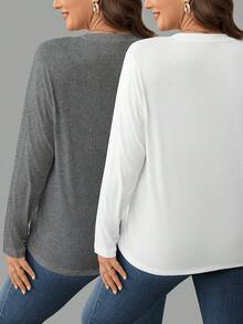 EMERY ROSE 女士灰白两件套圆领长袖T恤，休闲百搭，适合秋冬季穿着 - 彩色 - 查看 2