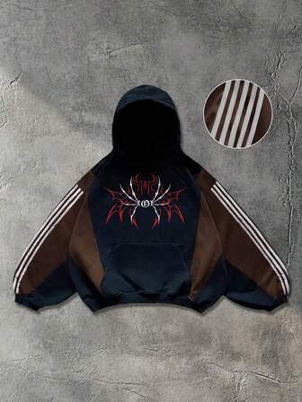 Street Life Sudadera con capucha de hombre con diseño de patchwork y contraste de colores, estilo holgado y corto