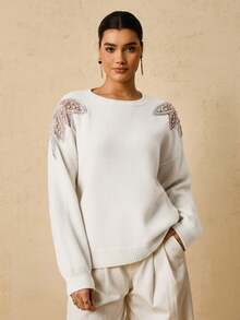 Travachic Plus Size Fashionable Women's Beaded Pullover Sweater In Fall/Winter - White - View 3