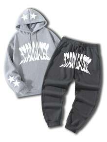 GENIUS ODE Bộ 2 áo hoodie và quần nỉ in chữ thường ngày cho nam, Thu/Đông - Nhiều màu - Xem 2