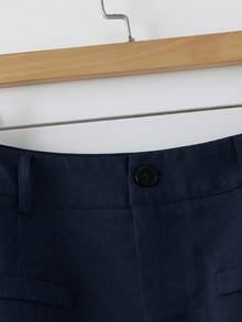 Franclia Minimalist Commuter Spring/Summer New Versatile Fashion A-Line Waist-Flattering Fitted Niche Design Sense Skirt - Navy Blue - View 3