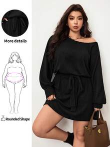 Enliva 罗纹针织腰带连衣裙，秋冬休闲女装，适合圆润身材，适合苹果型圆润身材/2026/新年 - 黑色 - 查看 8