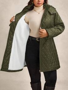 Zelara Abrigo acolchado y acolchado con cinturón de metal, abrigo con capucha de talla grande para otoño/invierno - Verde militar - Ver 6