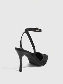 CUCCOO SZL Women's Fashion Pointed Toe Backless Strap Glitter Material Rhinestone Butterfly Sexy Evening Party Wedding Stiletto High Heel Pumps - Black - View 4