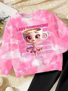 秋冬季少女休闲时尚创意个性化清新可爱卡哇伊杯芭蕾少女图案印花宽松圆领卫衣和打底裤套装，舒适温暖的秋冬款式 - 彩色 - 查看 5