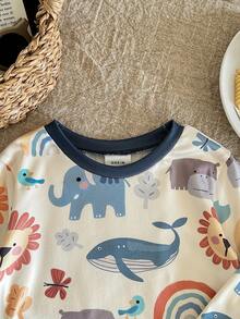 LMoss Kids LMoss Set 2 buc. pentru băieți, top cu guler rotund, tricotat auriu, și colanți, lenjerie de casă casual, croială potrivită, pijama pentru copii, set 2 piese cu mânecă lungă pentru băieți, pijama pentru copii, pijamale cu imprimeu animal pentru copii, stiluri confortabile de toamnă și iarnă. - Multicolor - Vizualizare 5