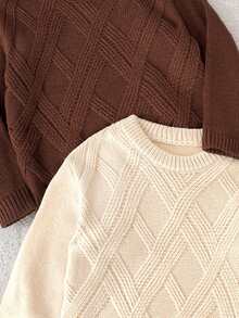 SHEIN Set de 2 suéteres sueltos con textura en marrón y caqui para niños pequeños, versátiles para uso casual, en casa y en la escuela - Multicolor - Ver 9