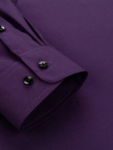 Manfinity Mode Plain Front Button Long Sleeve Casual Versatile Shirt Dark Purple Shirt Long Sleeve Purple Shirt Business Casual Men Shirt Purple Shirts For Men Men's Purple Shirt - Purple - View 4