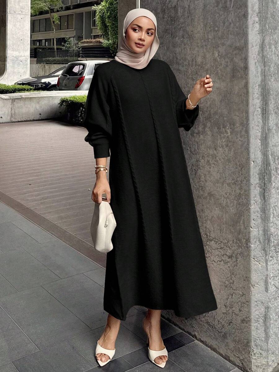 DAZY Women's Casual Solid Color Loose Knit Sweater Dress - Black - View 1