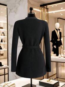 Franclia Women's Autumn/Winter New Arrival Inner Wear & Outerwear, Elegant French Style Casual Sophisticated Slimming Versatile High-Quality Soft High-End Fashionable Metal Button Sweater - Black - View 2