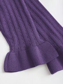 Lyxana Early Autumn French Carnival Commuting Hollow Out Vintage Ruffle Hem Elegant Long Sleeve Short Knit Dress - Violet Purple - View 5