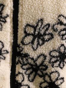 Genkimix Kids New Arrival Korean Style Tween Girl Floral Thermal Lined Zip-Up Jacket, Autumn/Winter - Black - View 6