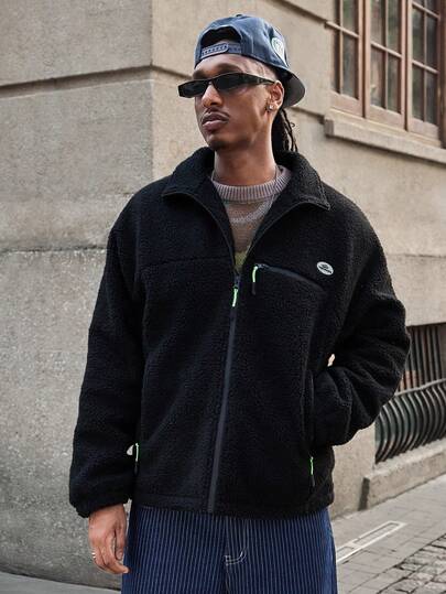 GALLERY FADE Herrjacka med teddyfleece, höst/vinter, moderiktig gata, ståkrage och dragkedja