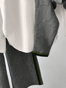 GlowEve 独特小众设计交叉灰色长袖针织毛衣女新款休闲宽松上衣搭配条纹阔腿裤女针织两件套