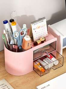 Madebyblanc 1pc Mini Organizador de Mesa com 2 Gavetas, Porta-lápis multifuncional para mesa, Caixa de armazenamento simples e criativa para artigos de papelaria e material de escritório para escola, escritório, dormitório, Organizador multicompartimento, Organizador de maquiagem, Material escolar, Presente de Natal, Presente de Natal - Multicolorido - Ver 13