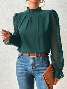 SHEIN Frenchy 女士立领网眼长袖宽松时尚衬衫